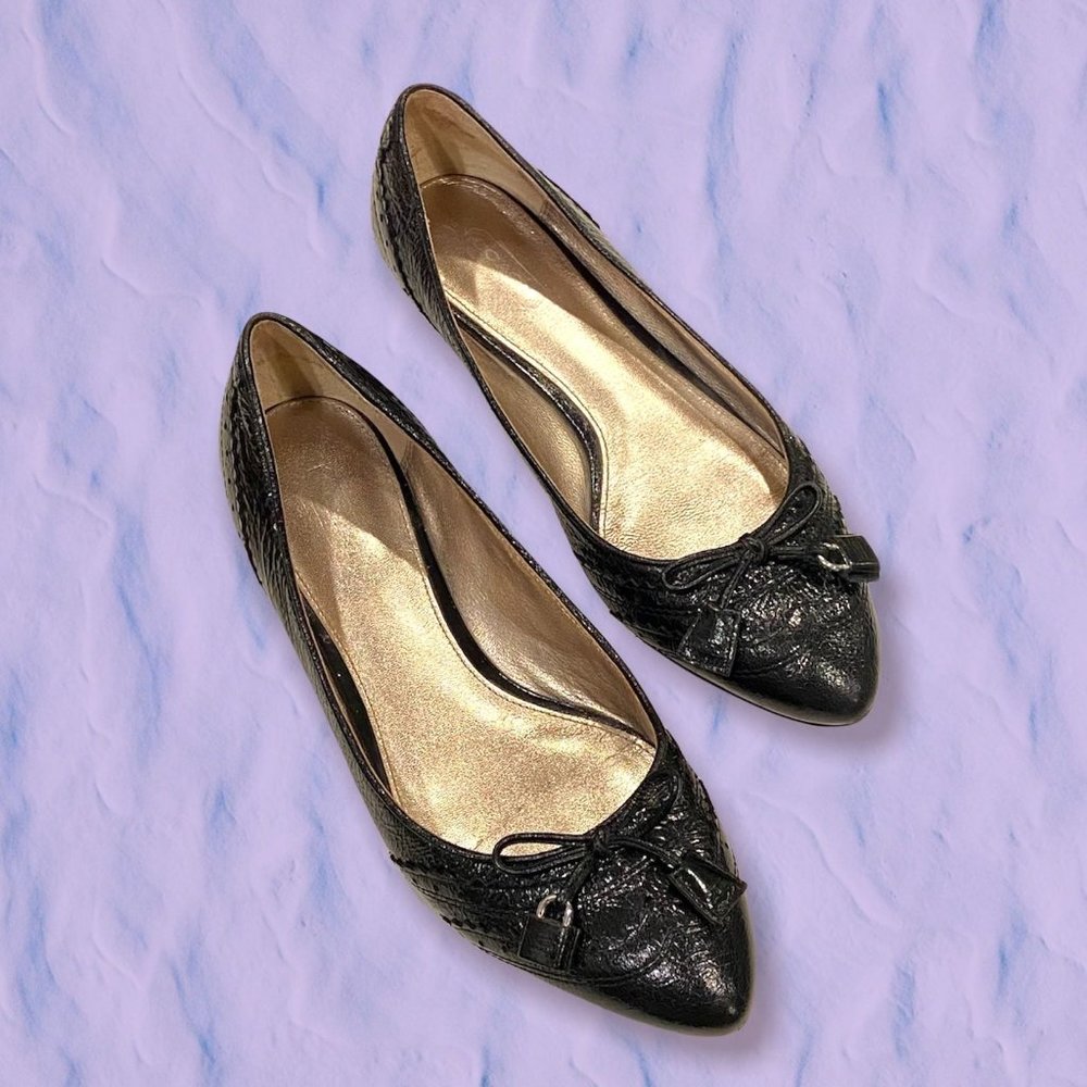 Coach Ballet Leather Flats with Coach Chain Look Black US 7B